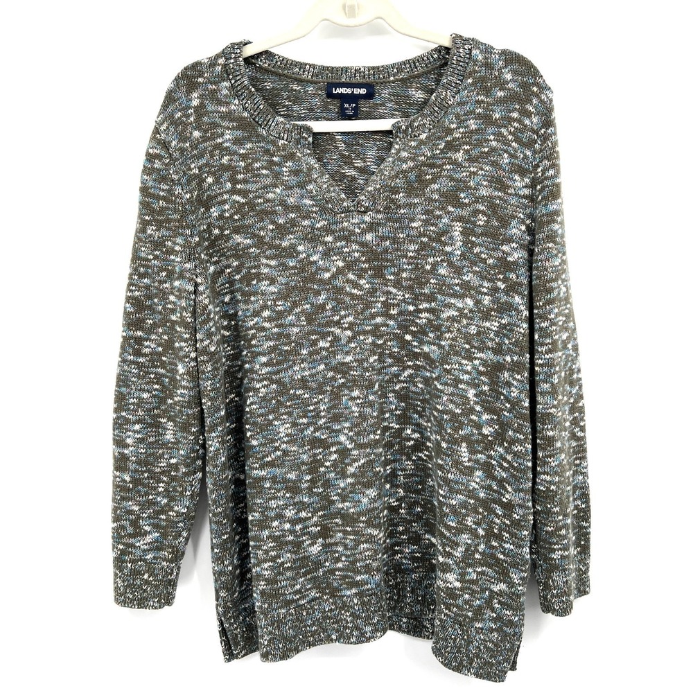 Lands'‎ End marl knit popover fisherman sweater green coastal cabincore XL